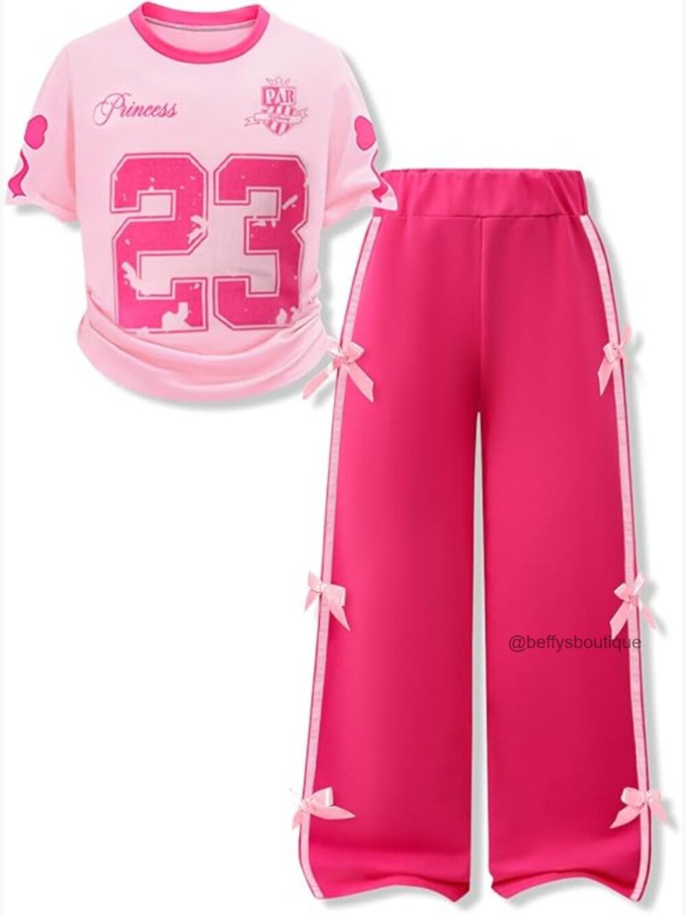Tween Girls 2pc Outfit Set: Graphic Tee & Bow Wide Leg Pants, Sizes 9-16